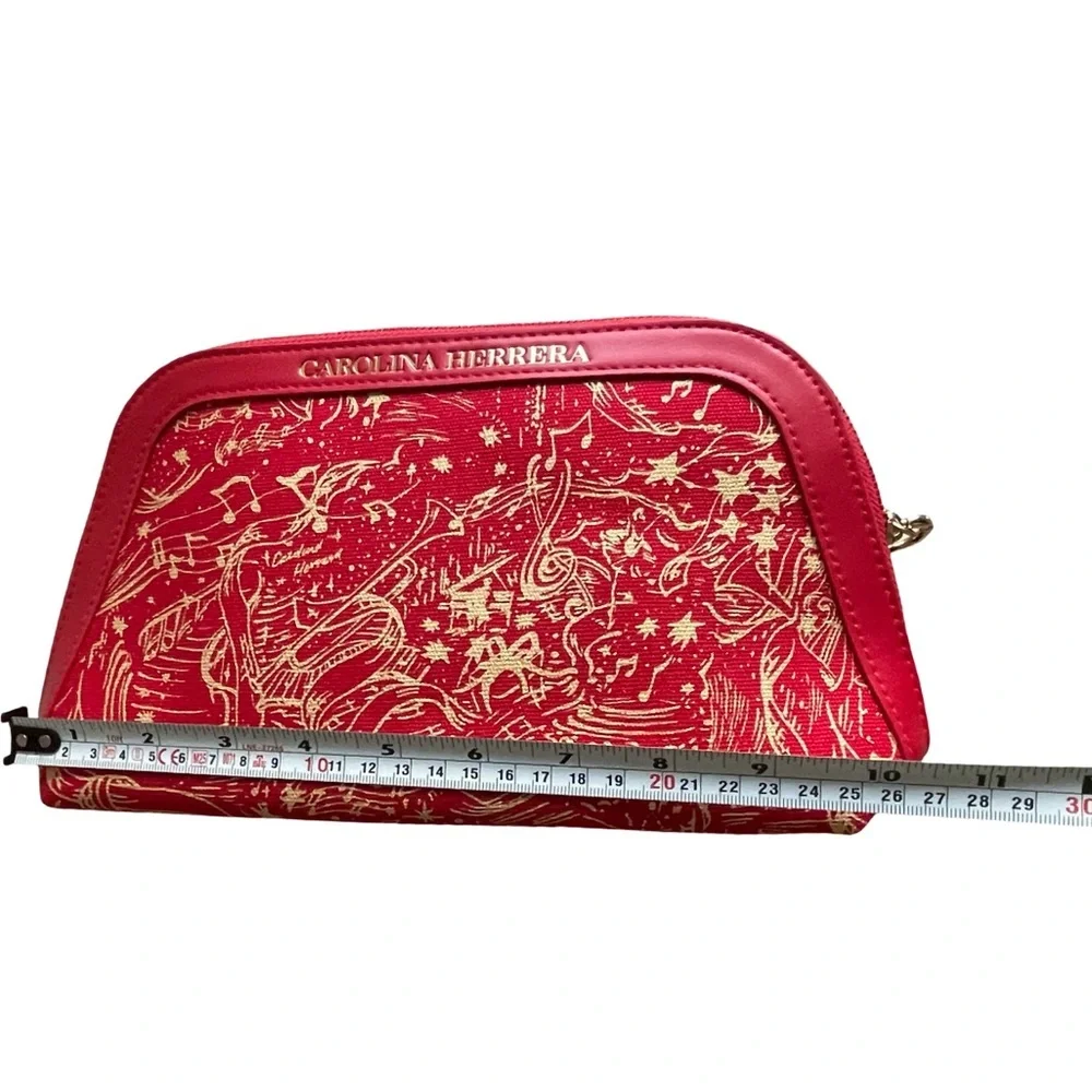 Carolina Herrera Red & Gold Cosmetic Bag Makeup Pouch Zip Travel Case
